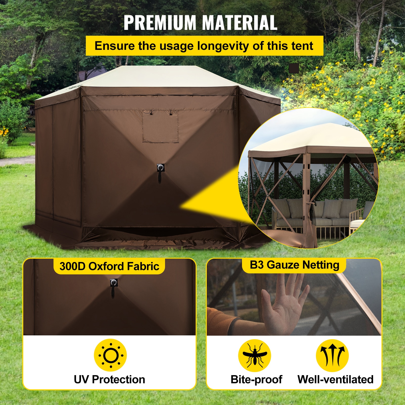 Camping Pop-up Gazebo Tent Waterproof Screen Shelter For Camping_voghion.com